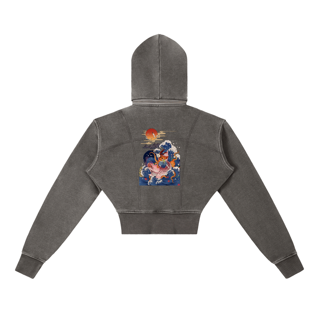Vintage Washed Cropped Fleece Hoodie