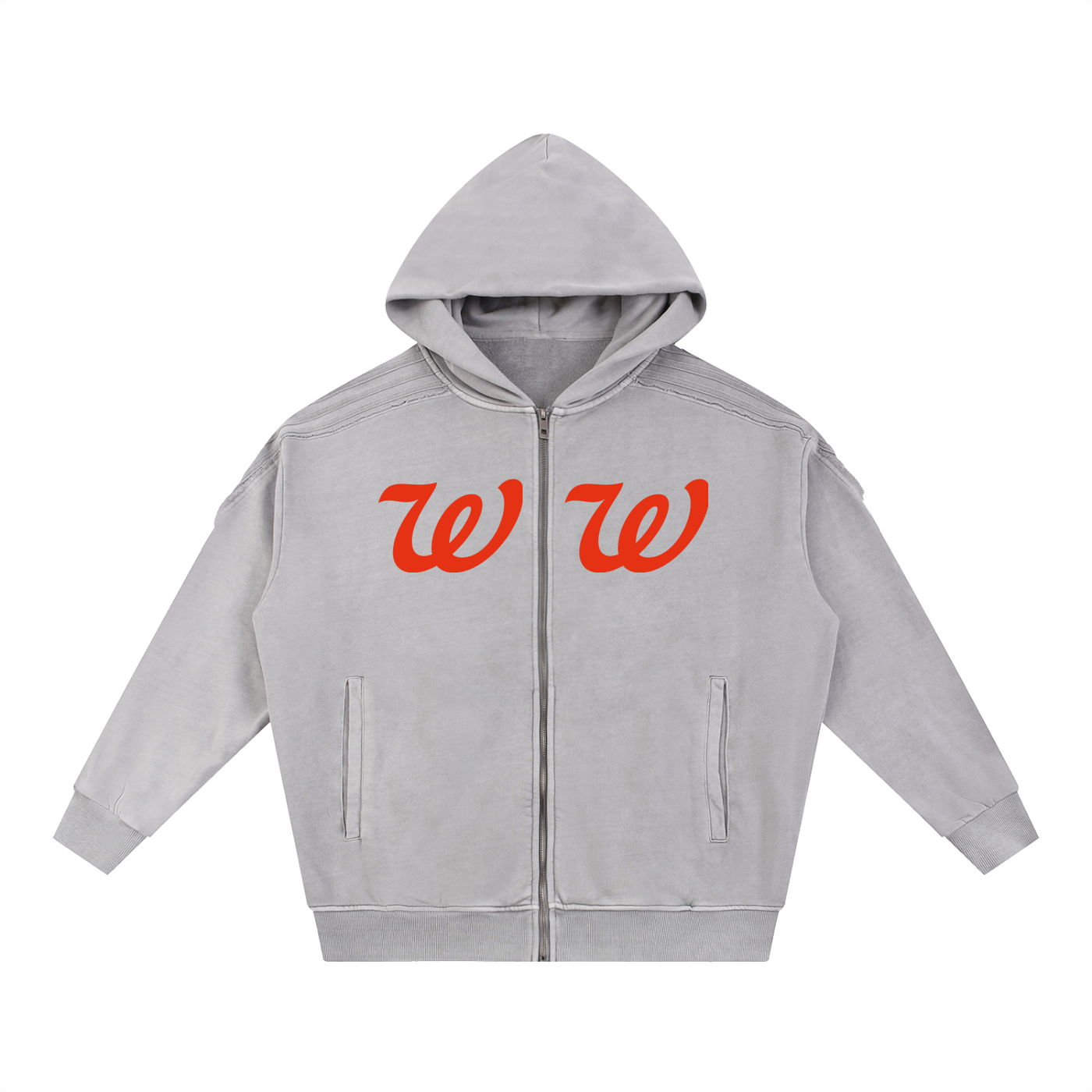 Snow Washed Tape Raw Edge Zip Hoodie