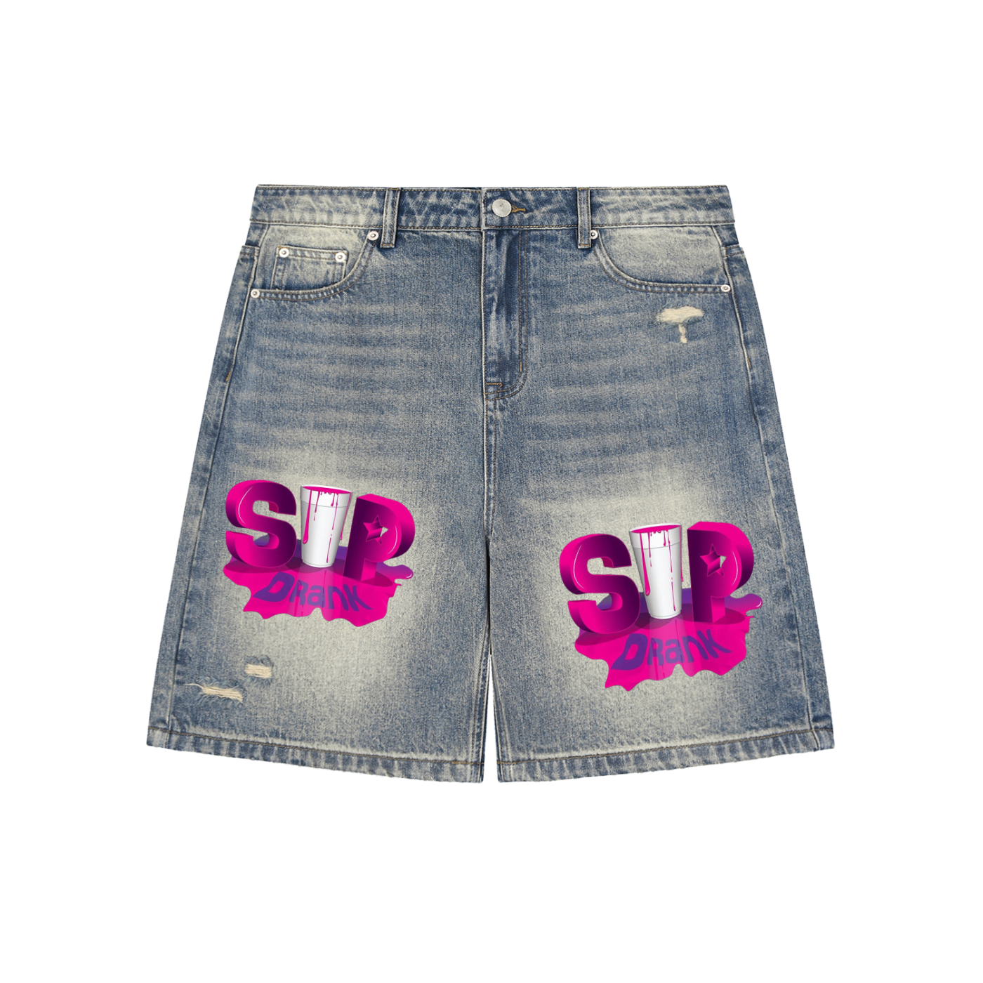 Faded Distressed Baggy Denim Shorts