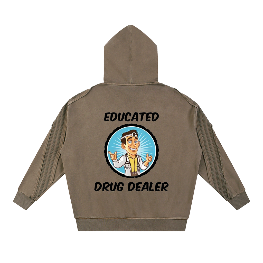 Snow Washed Tape Raw Edge Zip Hoodie