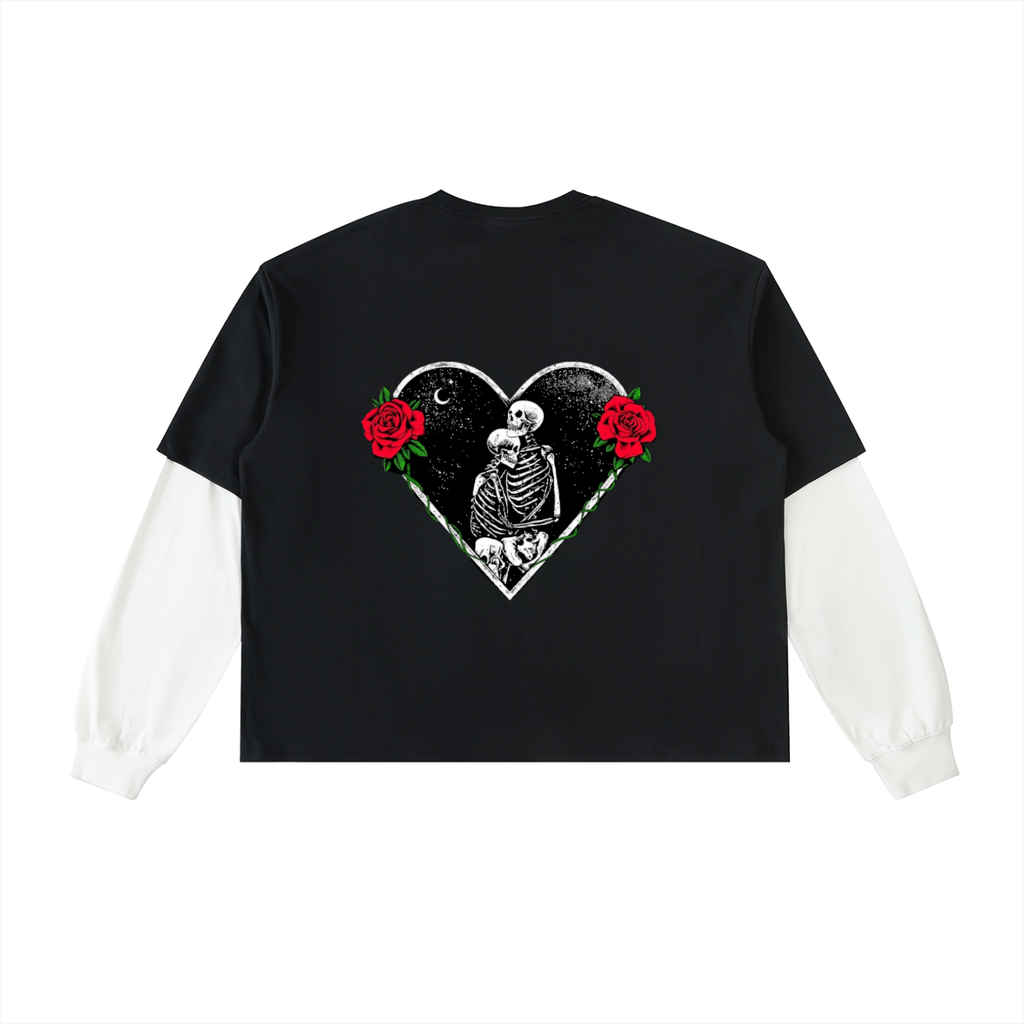 Layered Contrast Sleeve Cotton T-Shirt