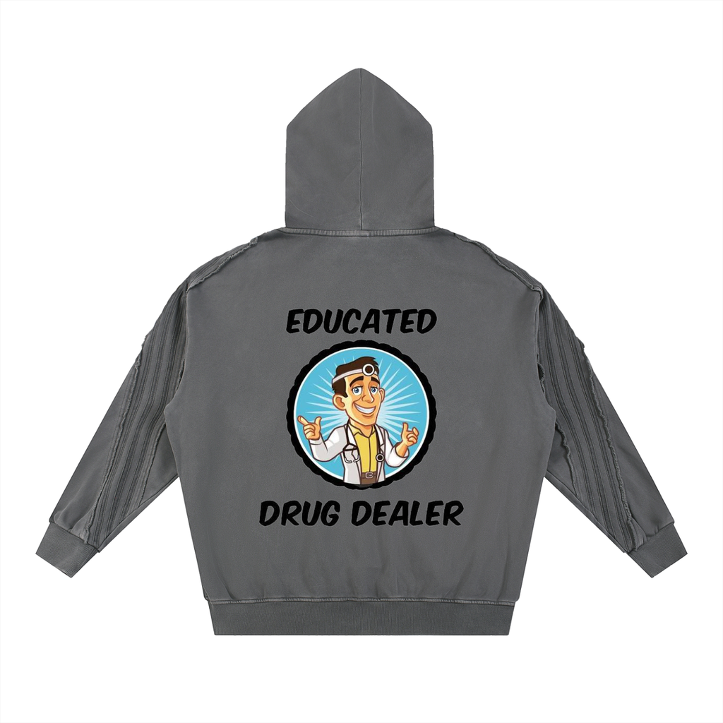Snow Washed Tape Raw Edge Zip Hoodie