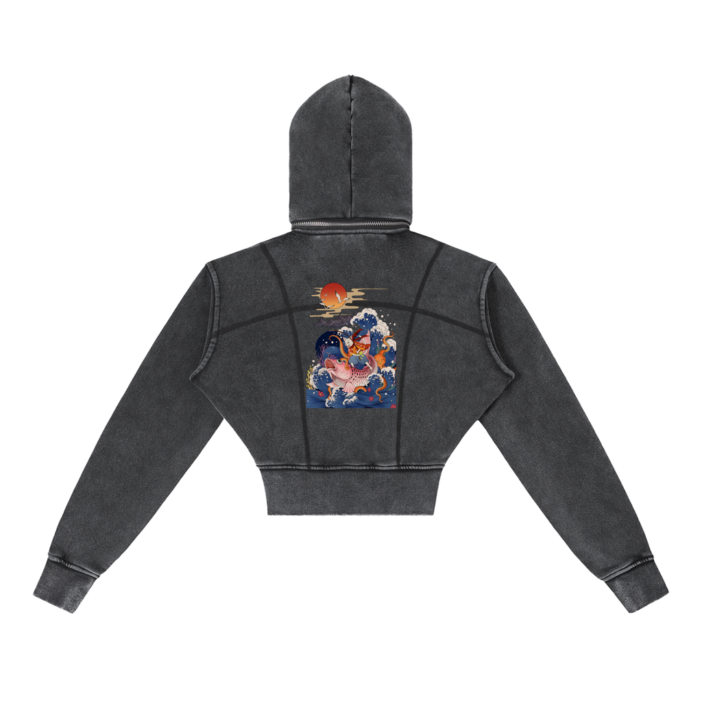 Vintage Washed Cropped Fleece Hoodie
