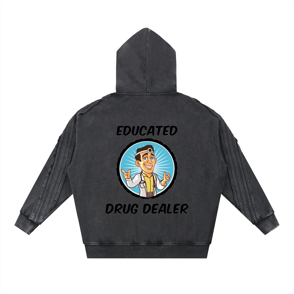 Snow Washed Tape Raw Edge Zip Hoodie