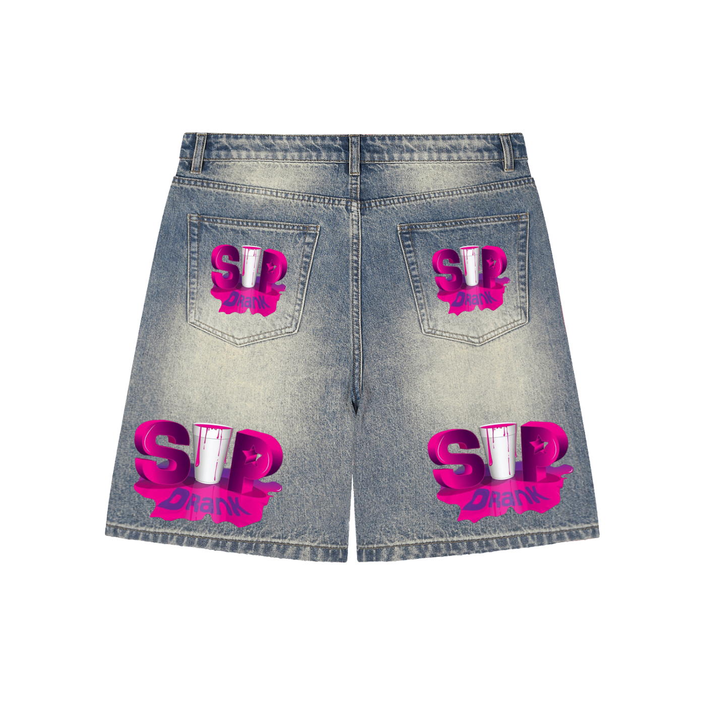 Faded Distressed Baggy Denim Shorts