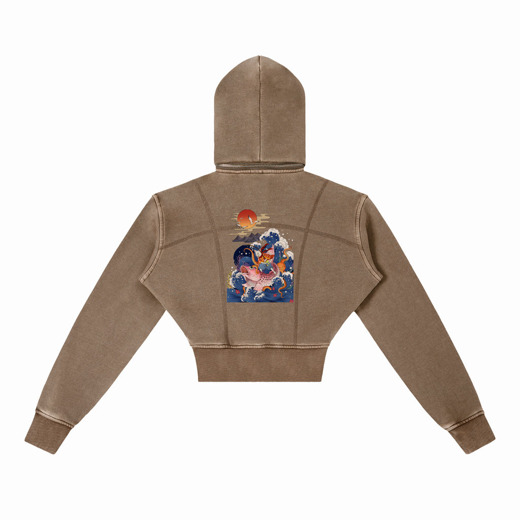 Vintage Washed Cropped Fleece Hoodie