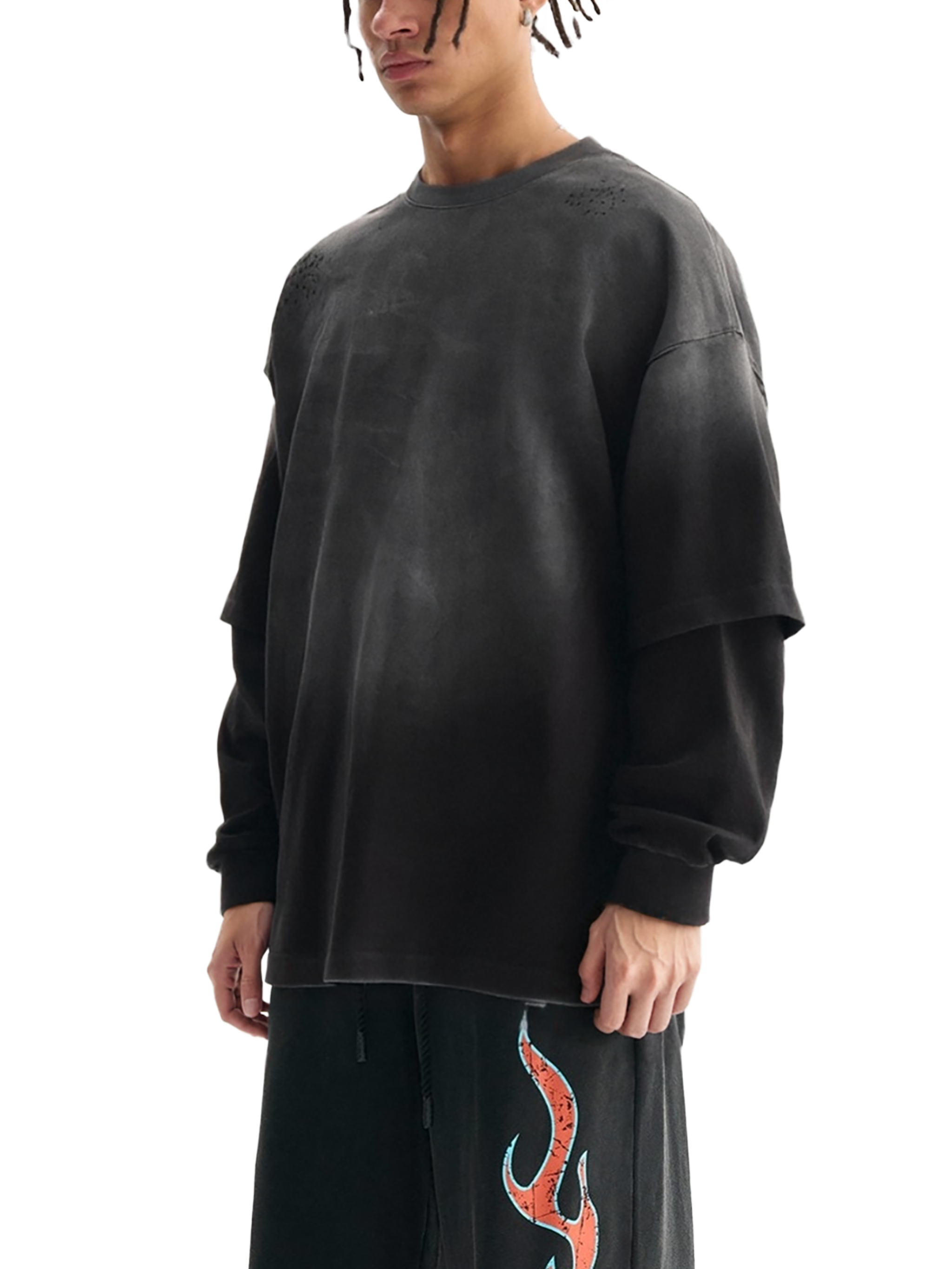 Sunfade Hand-Frayed Faux Two-Piece T-Shirt