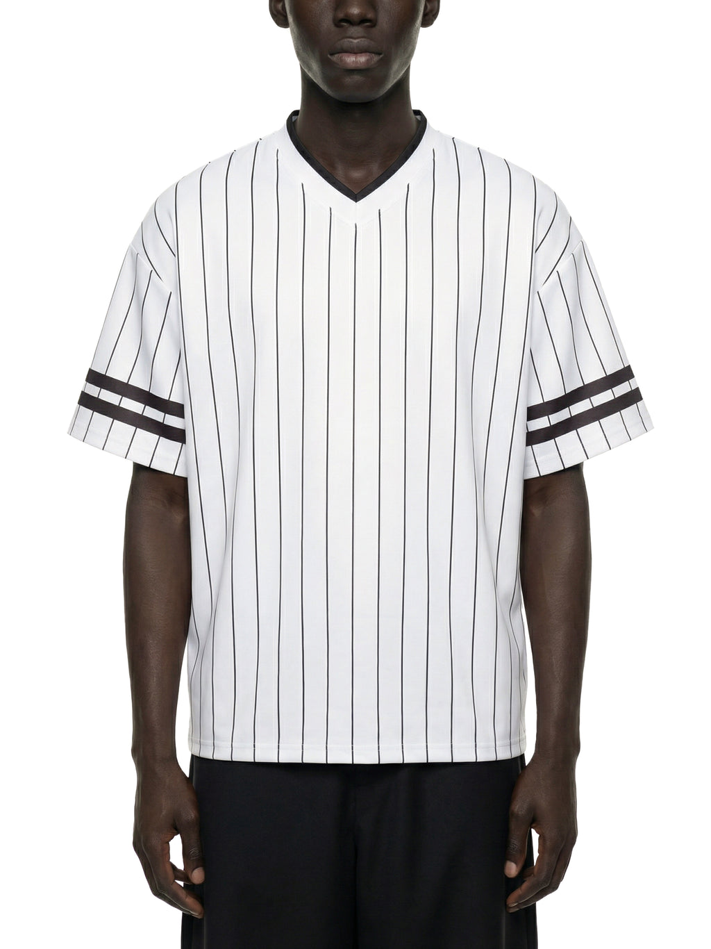 Unisex Striped Loose V-Neck T-Shirt