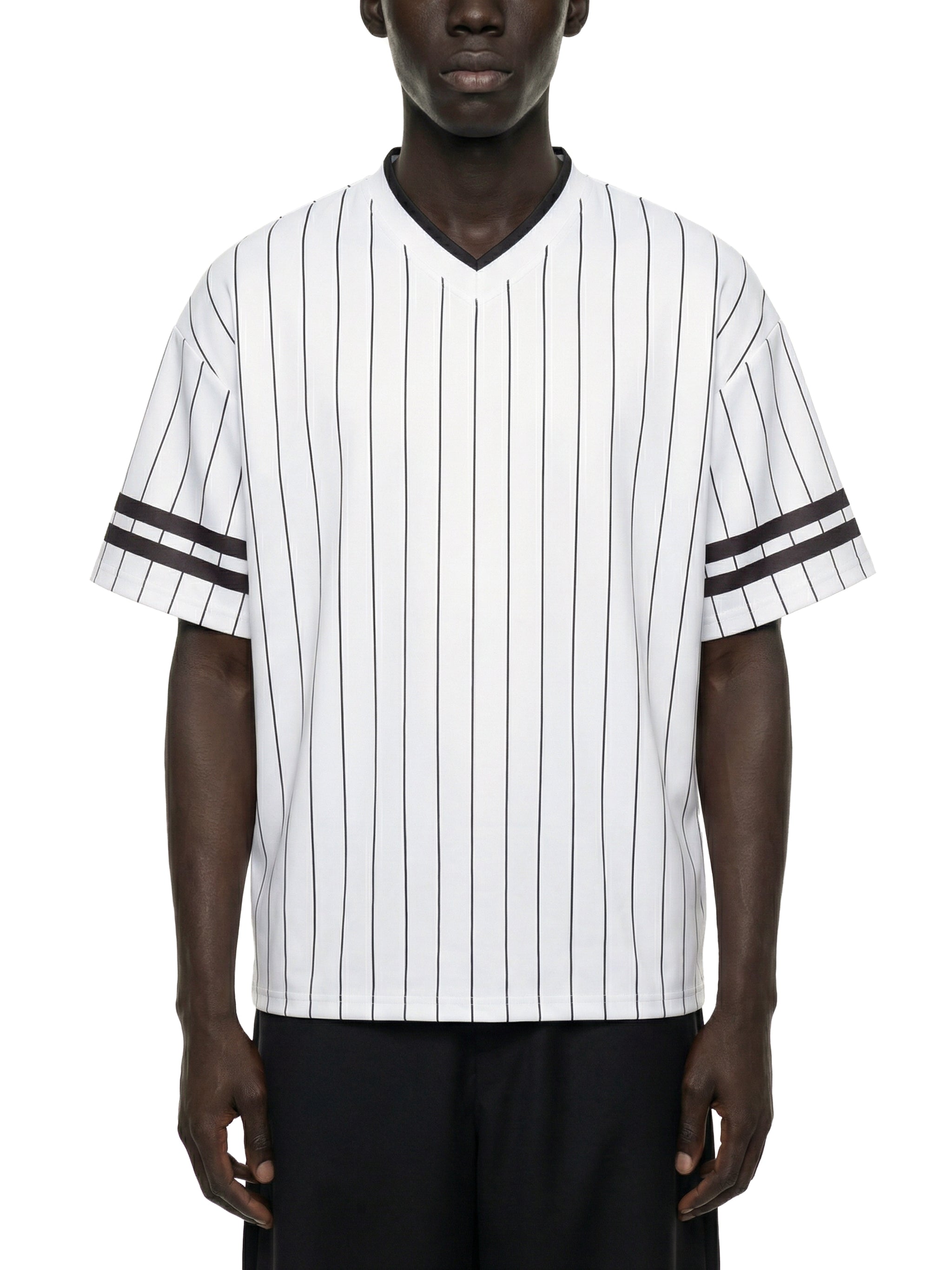Unisex Striped Loose V-Neck T-Shirt